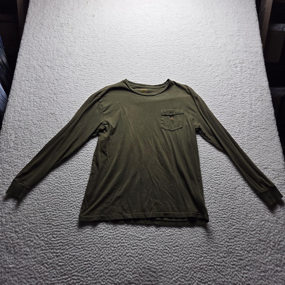 Polo Ralph Lauren Shirt Mens Small Green Long Sleeve Pocket Pony Tagless Tee